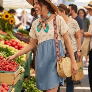 ANTHROPOLOGIE LILI’S CLOSET 100% Cotton Polka Dot Chambray Mini Dress Sz: S